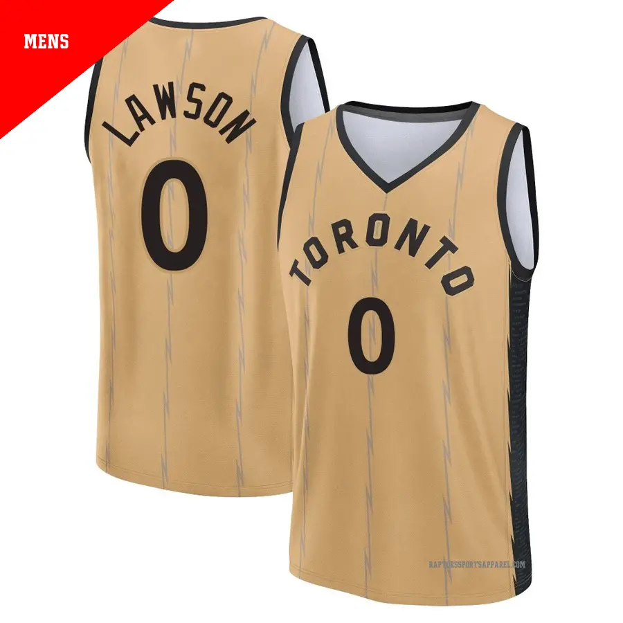 ＃0 Men's A.J. Lawson Toronto Raptors 2023/24 Fast Break Gold City Edition Jersey