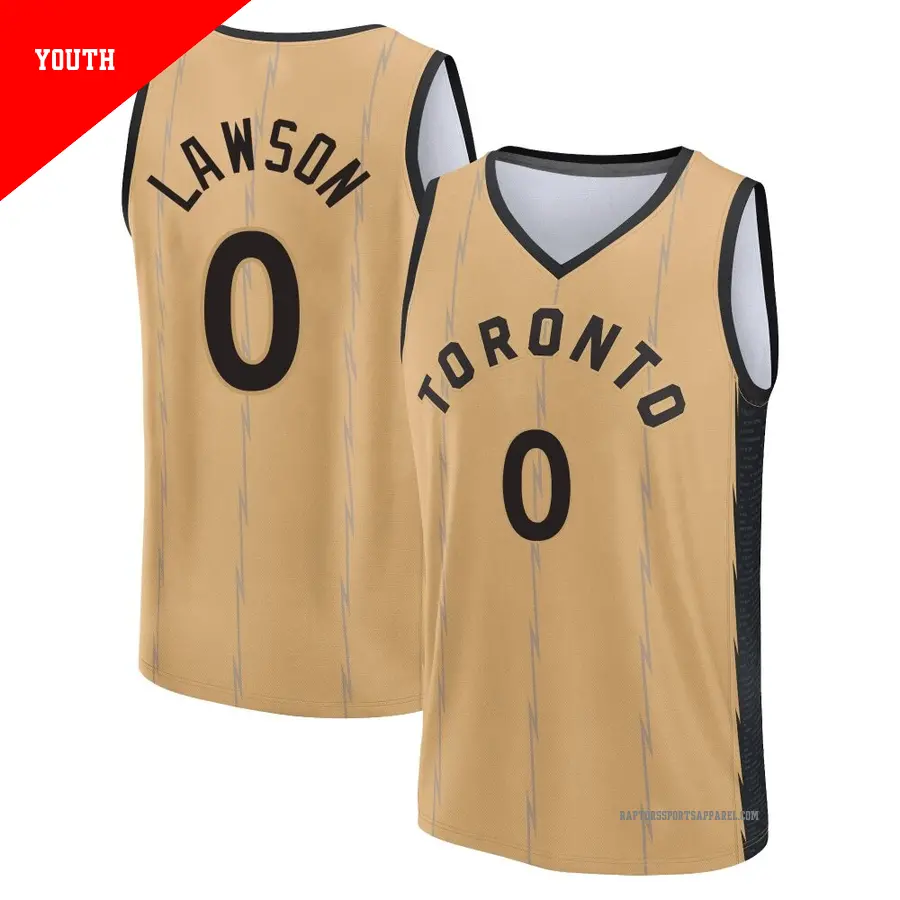 ＃0 Youth A.J. Lawson Toronto Raptors 2023/24 Fast Break Gold City Edition Jersey