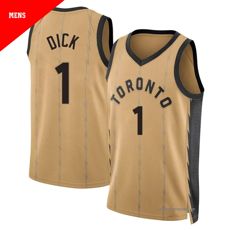 ＃1 Men's Gradey Dick Toronto Raptors 2023/24 Swingman Gold City Edition Jersey