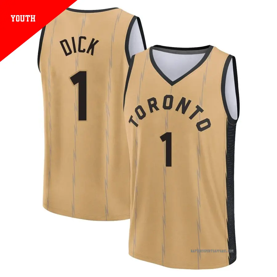 ＃1 Youth Gradey Dick Toronto Raptors 2023/24 Fast Break Gold City Edition Jersey