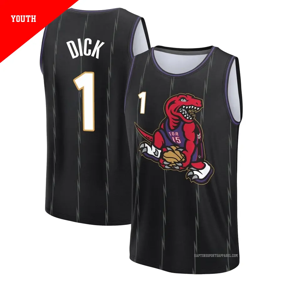 ＃1 Youth Gradey Dick Toronto Raptors 2024/25 Fast Break Fanatics Black City Edition Jersey