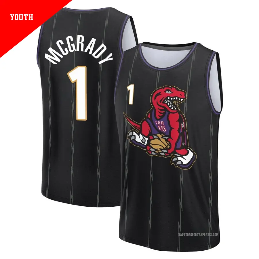 ＃1 Youth Tracy McGrady Toronto Raptors 2024/25 Fast Break Fanatics Black City Edition Jersey