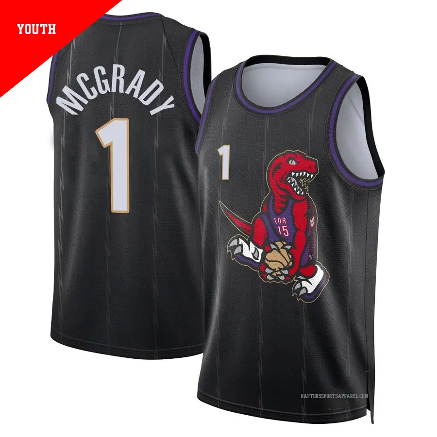＃1 Youth Tracy McGrady Toronto Raptors 2024/25 Swingman Black City Edition Jersey