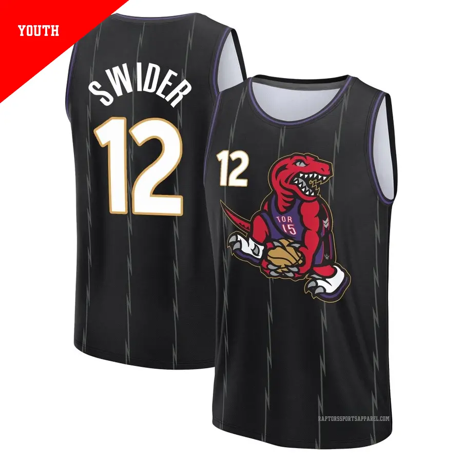 ＃12 Youth Cole Swider Toronto Raptors 2024/25 Fast Break Fanatics Black City Edition Jersey