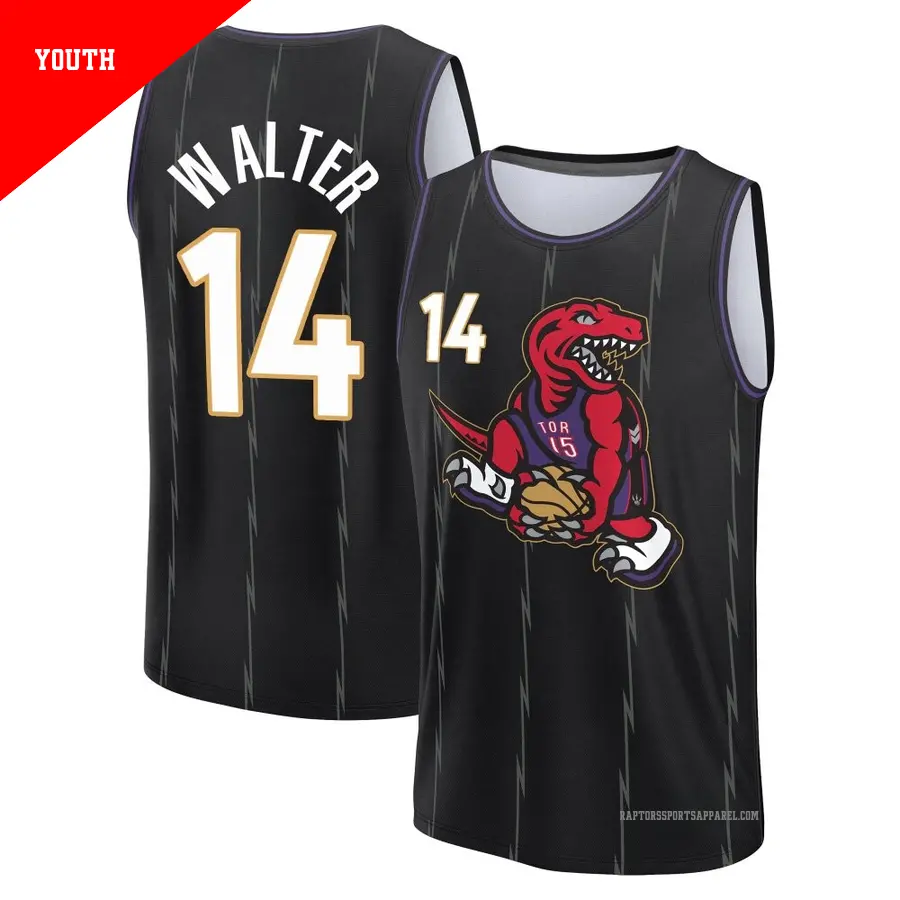＃14 Youth Ja'Kobe Walter Toronto Raptors 2024/25 Fast Break Fanatics Black City Edition Jersey