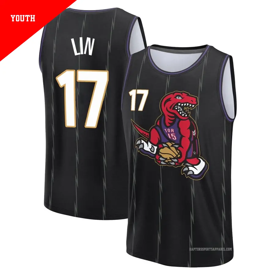 ＃17 Youth Jeremy Lin Toronto Raptors 2024/25 Fast Break Fanatics Black City Edition Jersey