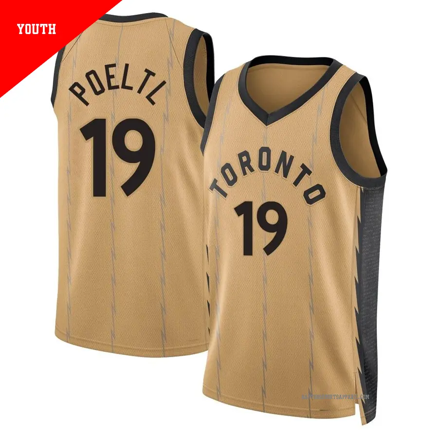 ＃19 Youth Jakob Poeltl Toronto Raptors 2023/24 Swingman Gold City Edition Jersey