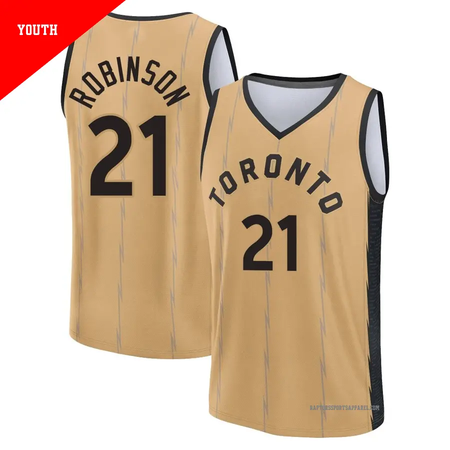 ＃21 Youth Orlando Robinson Toronto Raptors 2023/24 Fast Break Gold City Edition Jersey