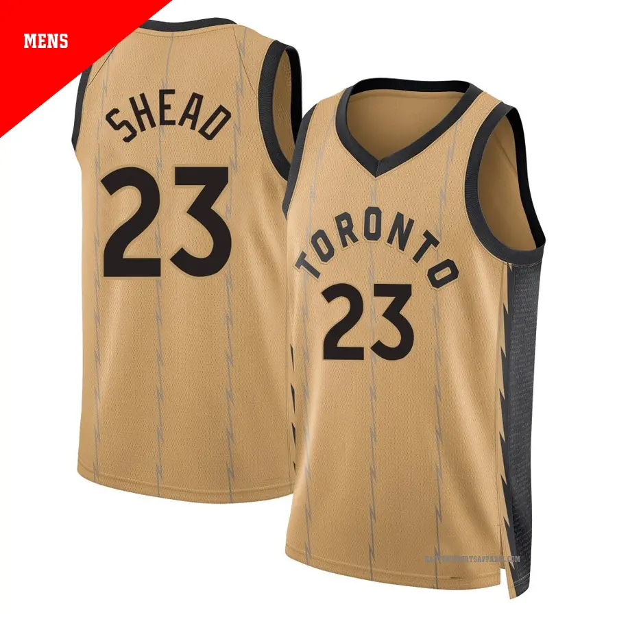＃23 Men's Jamal Shead Toronto Raptors 2023/24 Swingman Gold City Edition Jersey
