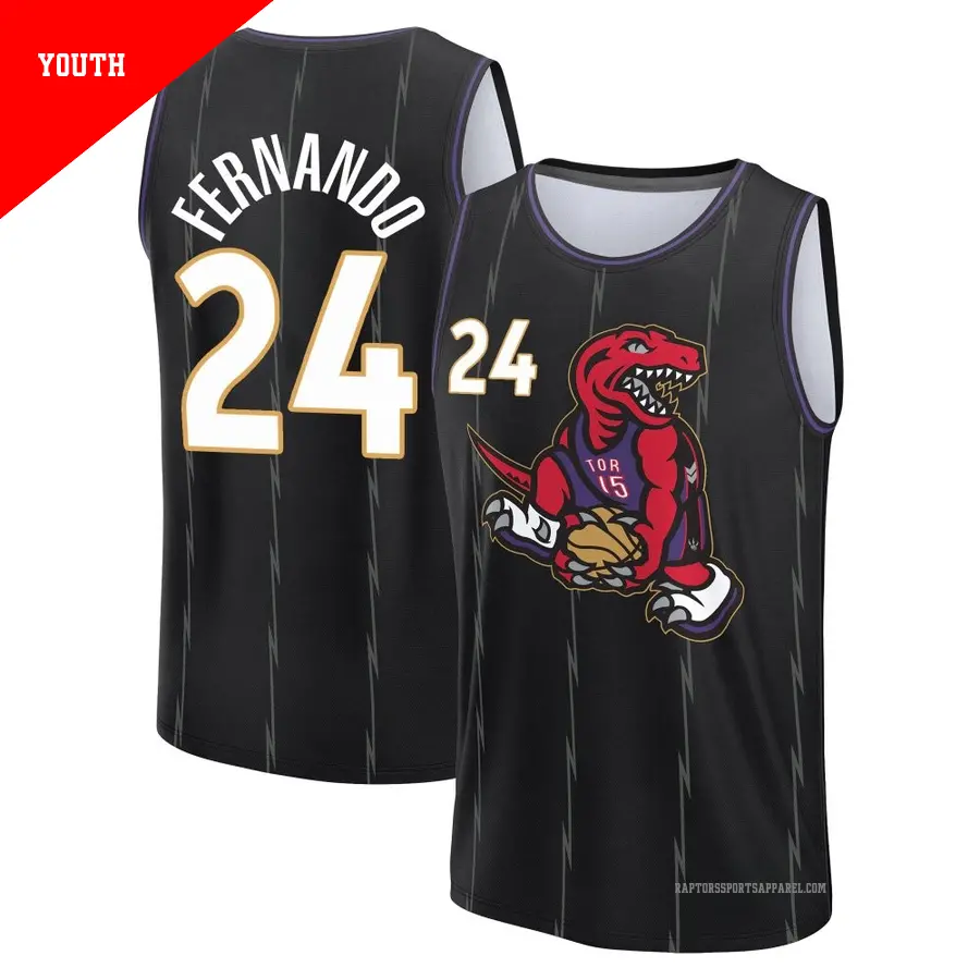 ＃24 Youth Bruno Fernando Toronto Raptors 2024/25 Fast Break Fanatics Black City Edition Jersey