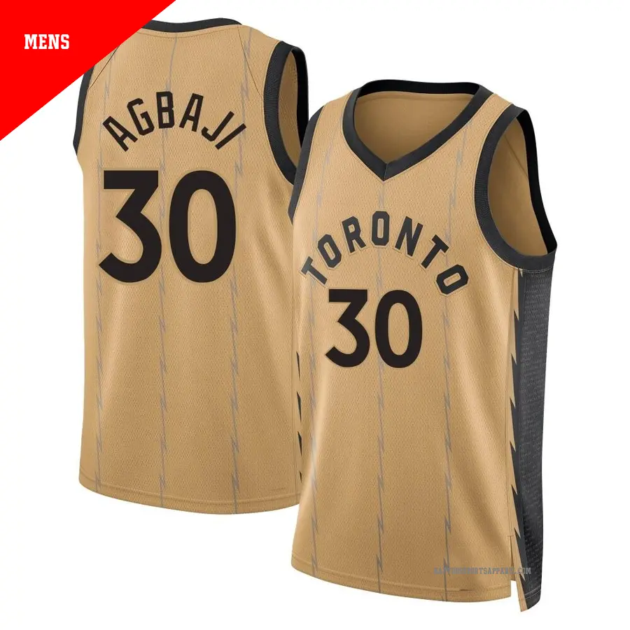 ＃30 Men's Ochai Agbaji Toronto Raptors 2023/24 Swingman Gold City Edition Jersey