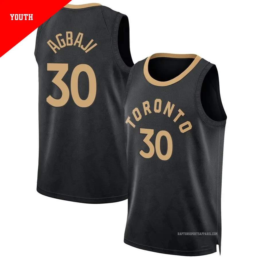 ＃30 Youth Ochai Agbaji Toronto Raptors 2022/23 Fast Break Black City Edition Jersey