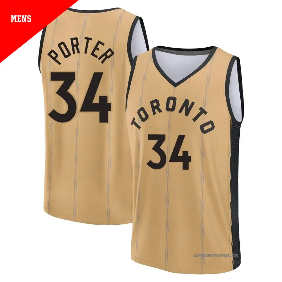 ＃34 Men's Jontay Porter Toronto Raptors 2023/24 Fast Break Gold City Edition Jersey