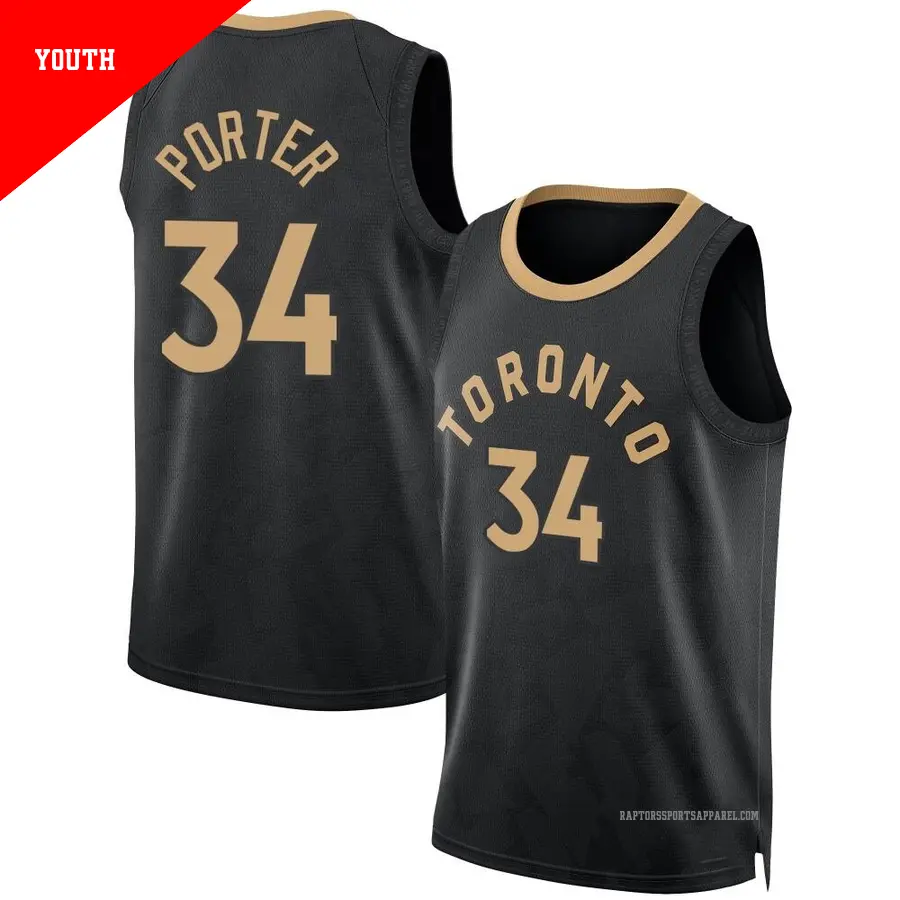 ＃34 Youth Jontay Porter Toronto Raptors 2022/23 Fast Break Black City Edition Jersey
