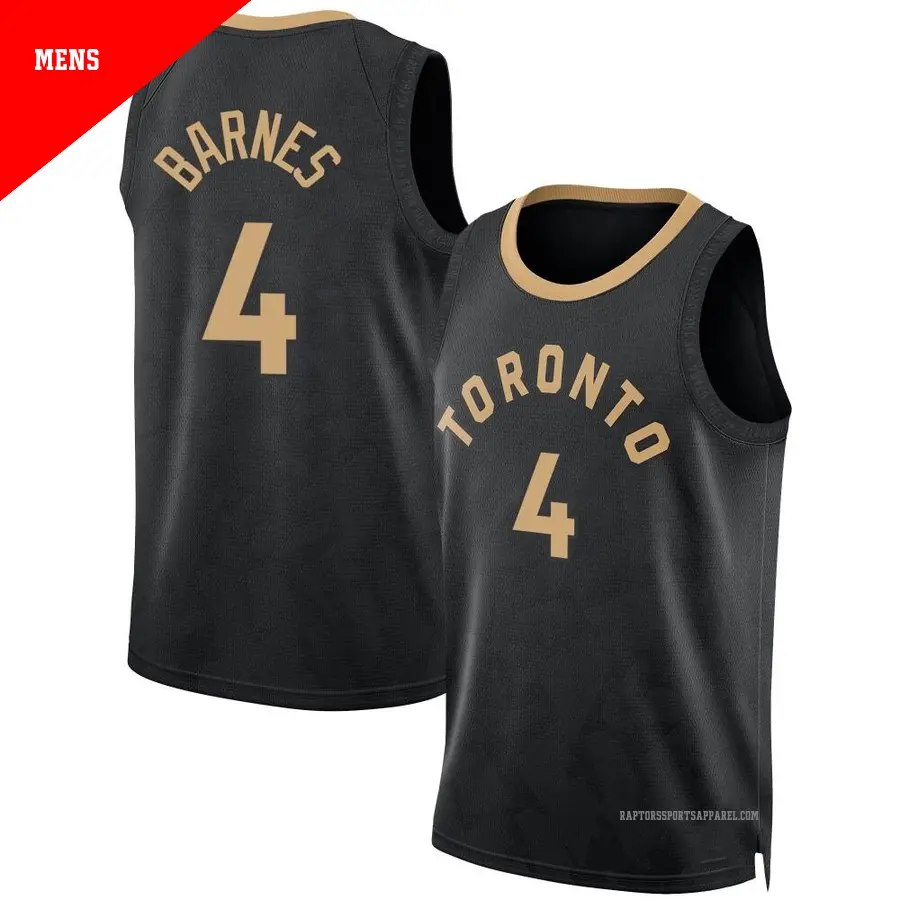 ＃4 Men's Scottie Barnes Toronto Raptors 2022/23 Fast Break Black City Edition Jersey