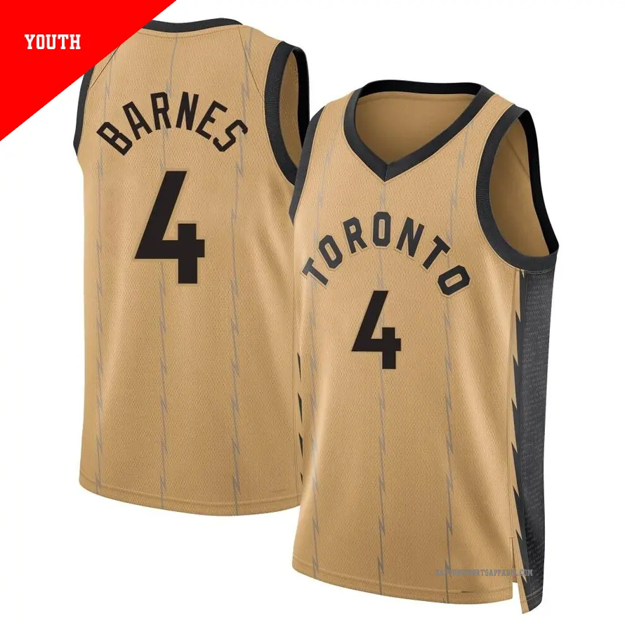 ＃4 Youth Scottie Barnes Toronto Raptors 2023/24 Swingman Gold City Edition Jersey
