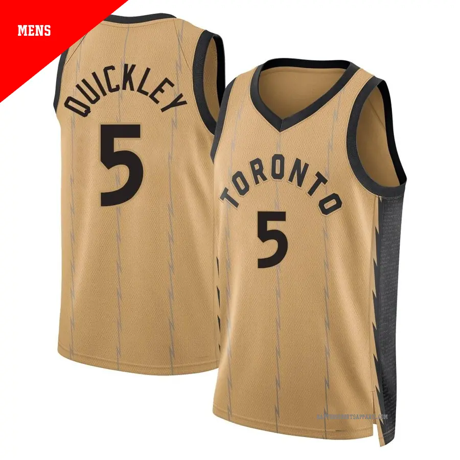＃5 Men's Immanuel Quickley Toronto Raptors 2023/24 Swingman Gold City Edition Jersey