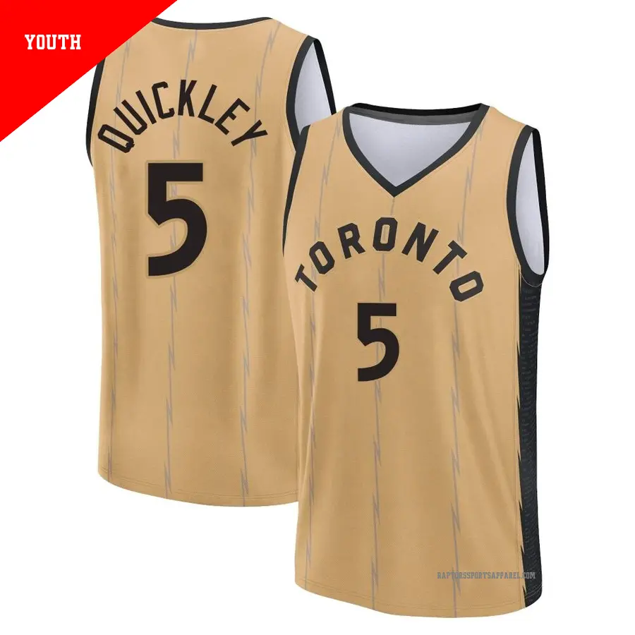 ＃5 Youth Immanuel Quickley Toronto Raptors 2023/24 Fast Break Gold City Edition Jersey