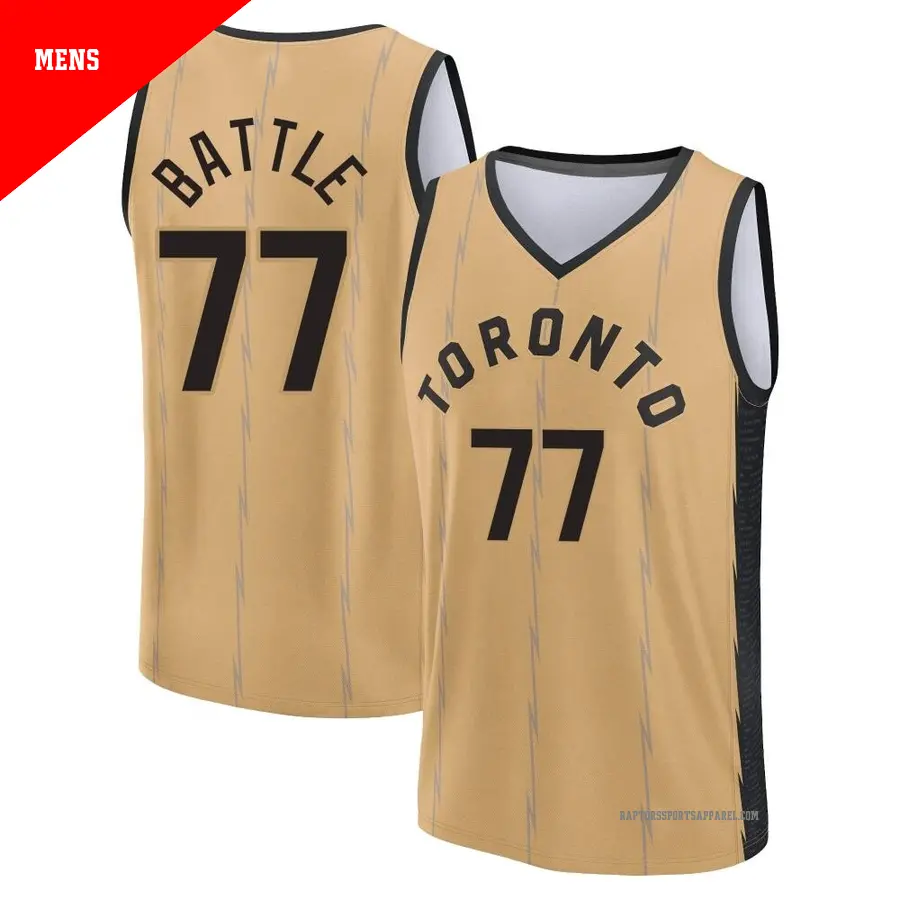 ＃77 Men's Jamison Battle Toronto Raptors 2023/24 Fast Break Gold City Edition Jersey