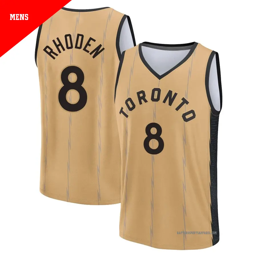 ＃8 Men's Jared Rhoden Toronto Raptors 2023/24 Fast Break Gold City Edition Jersey