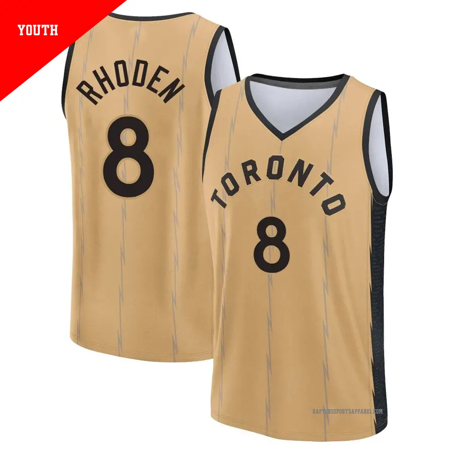 ＃8 Youth Jared Rhoden Toronto Raptors 2023/24 Fast Break Gold City Edition Jersey