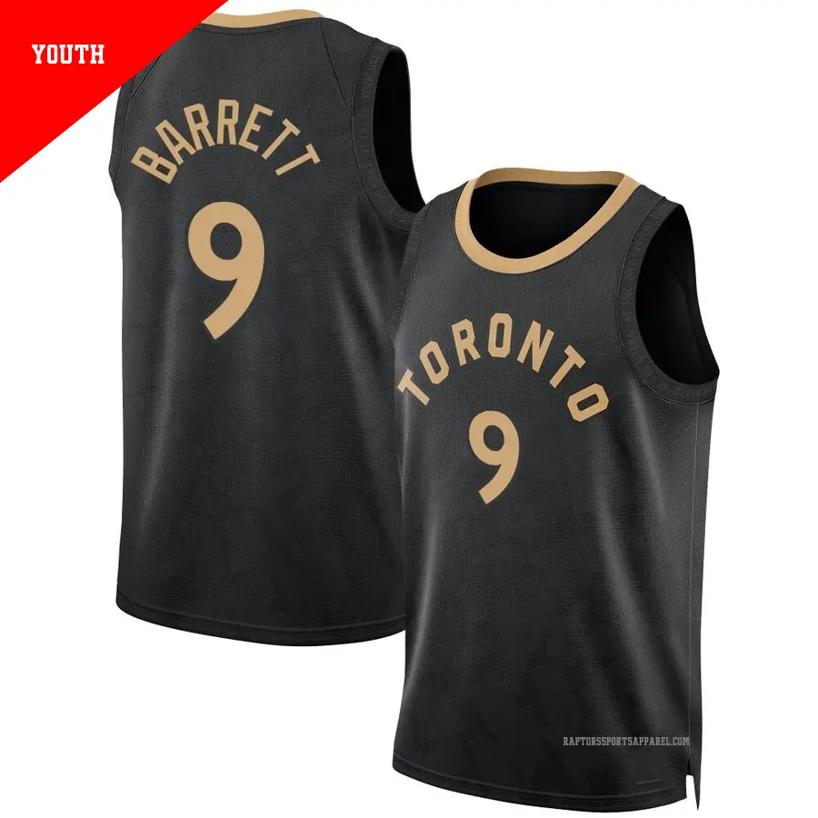 ＃9 Youth RJ Barrett Toronto Raptors 2022/23 Fast Break Black City Edition Jersey