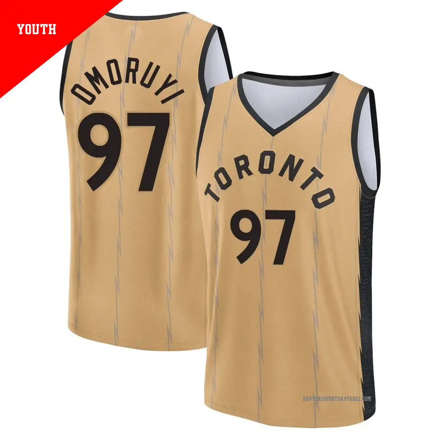 ＃97 Youth Eugene Omoruyi Toronto Raptors 2023/24 Fast Break Gold City Edition Jersey